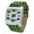 Reloj Pulsera Quartz "Tiempo Verde" con Correa PU de Diseño de Cuadrados - Verdes y Negros